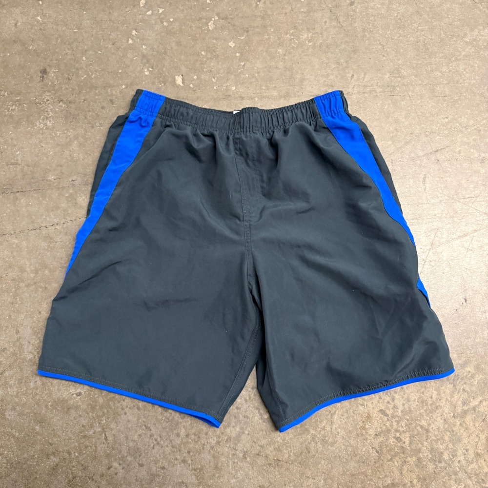 Nike Mens Athletic Shorts Grey Blue Mesh Lined Elastic Waist‎ Large Running Gym